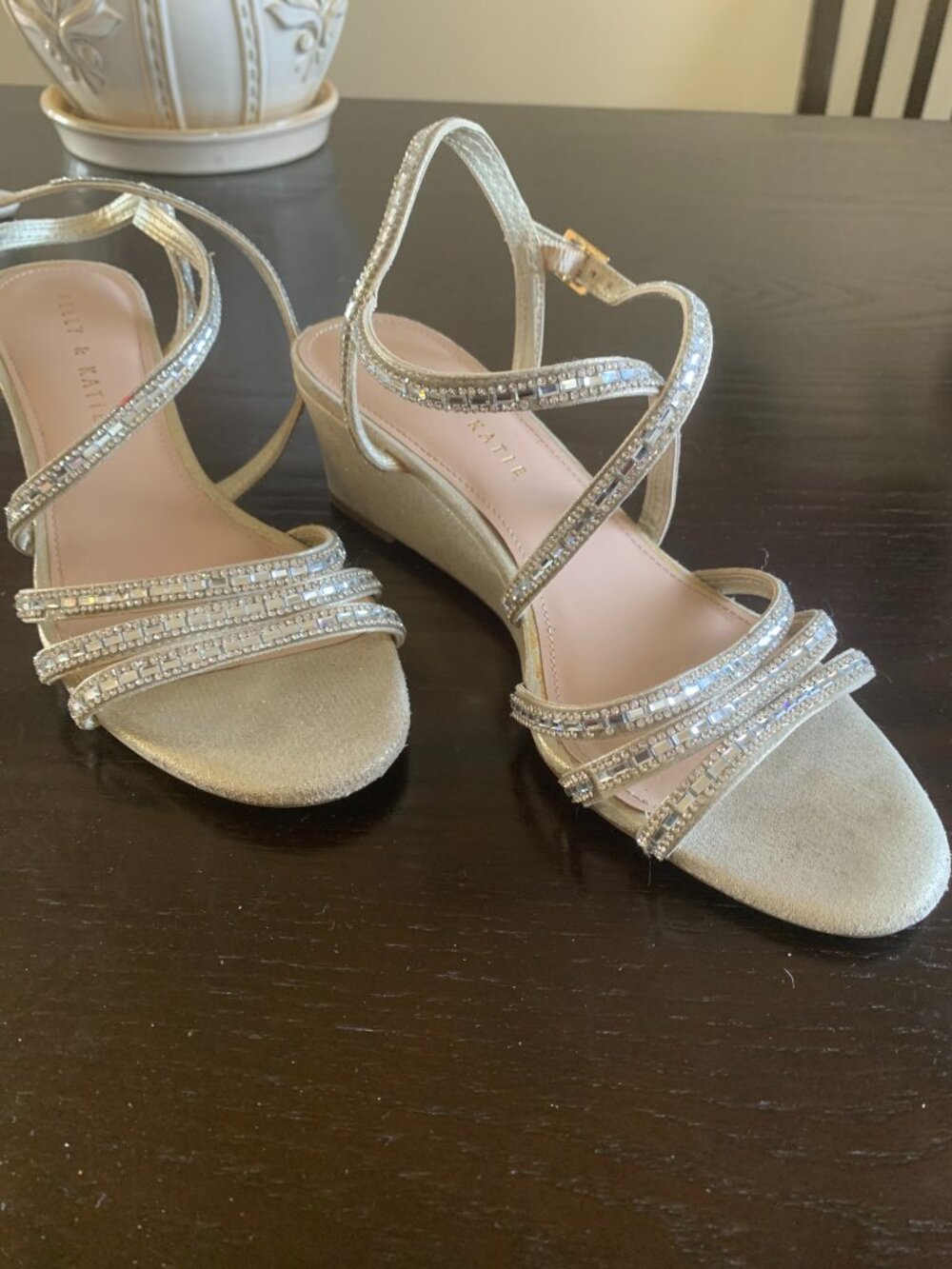 Sparkly Sandal, Wedge heal Gold